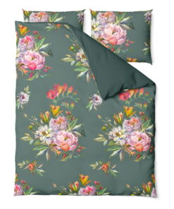 Floret sötétzöld kétszemélyes pamutszatén ágyneműhuzat, 160 x 220 cm - Bonami Selection