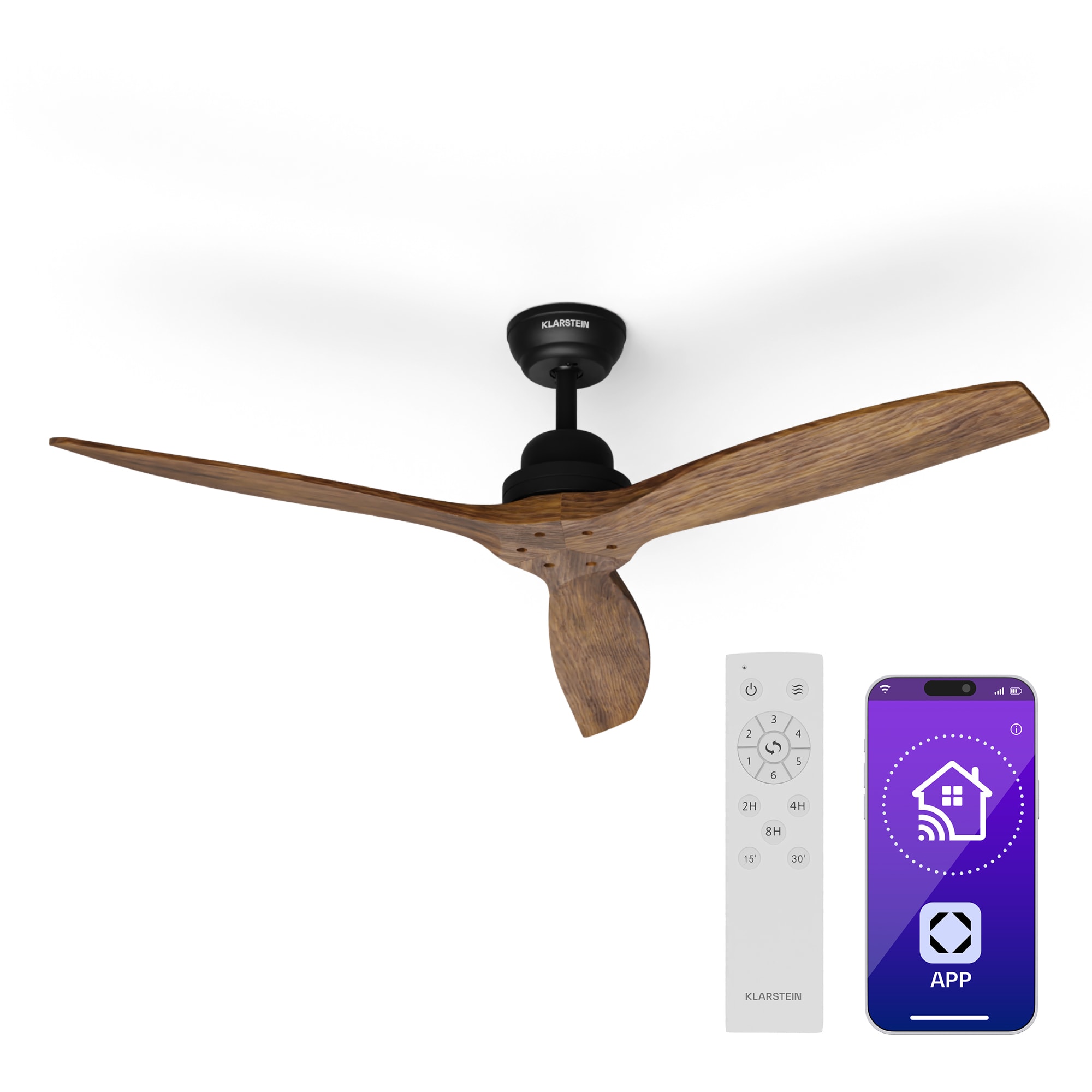 Klarstein Santa Elena Smart 52", Ø 132 cm mennyezeti ventilátor, 10260 m³/ó, valódi fa lapátok, 6 sebesség beállítás, távirányító