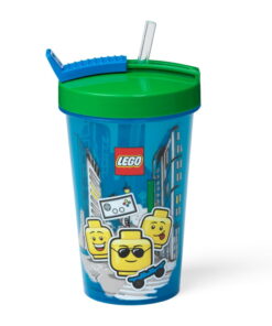 Iconic kék pohár zöld fedéllel és szívószállal, 500 ml - LEGO®