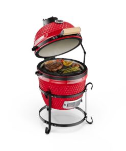 Klarstein kamado grillsütő, Princesize, kerámia, 11", füstölés, BBQ, lassú sütés, piros