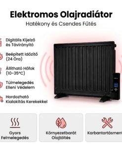 OneConcept Wallander, olajradiátor, 800 W, termosztát, olajfűtés, ultra lapos design, fekete