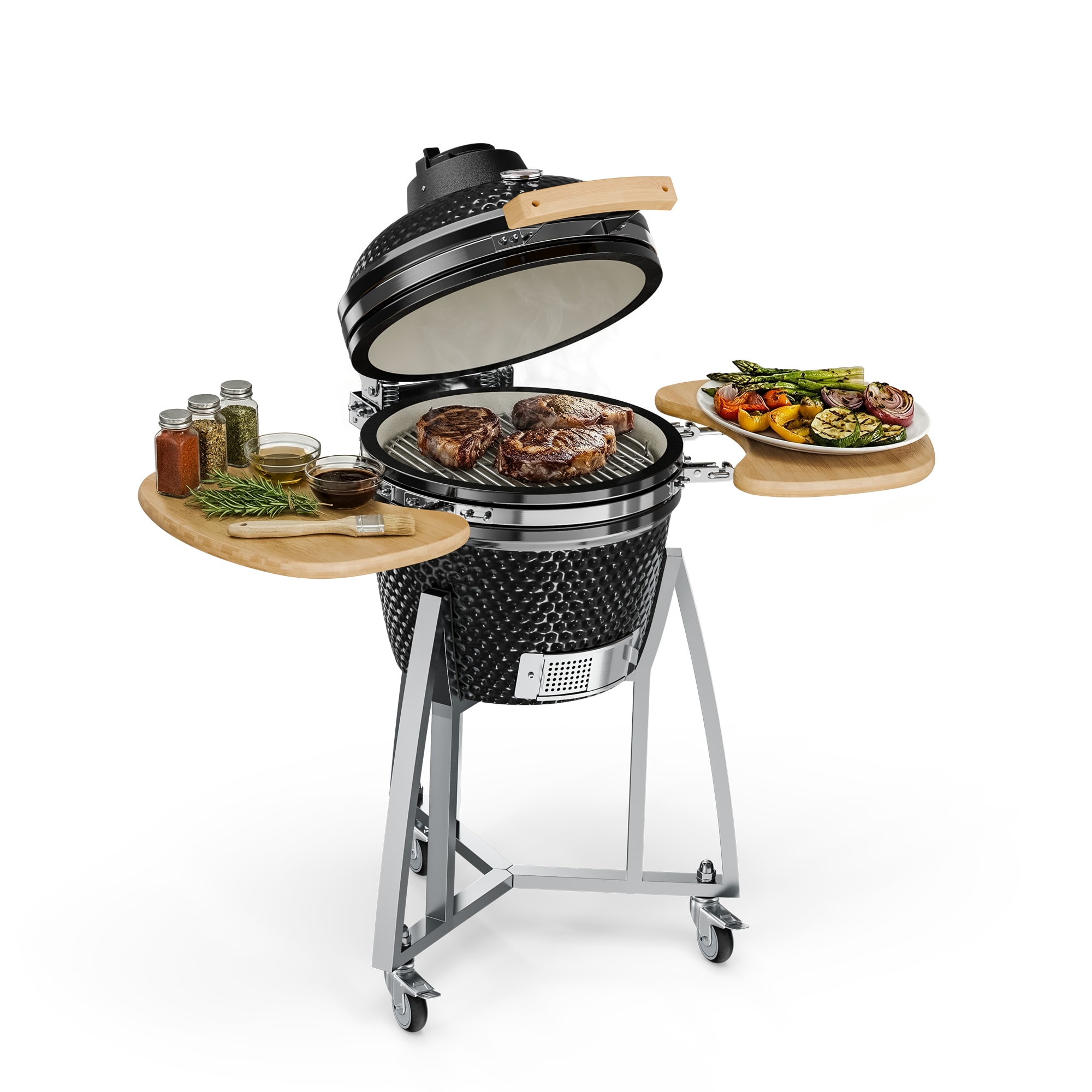 Klarstein Queensize, kamado grill, hőmérő, levehető oldalsó részek, fekete