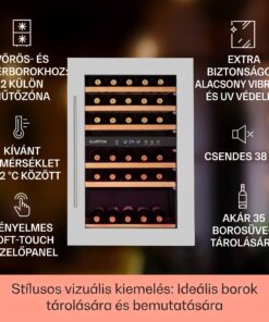 Klarstein Vinsider 35D, beépített borhűtő, 128 liter, 41 palack, 2 zóna