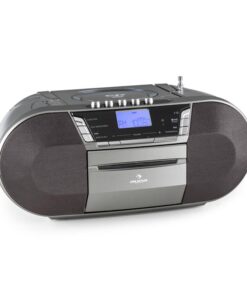 Auna Jetpack, szürke, hordozható boombox, USB, CD, MP3, FM, elemekkel üzemeltethető