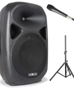 Vexus SPS152 PA hangfal készlet, max. 600 W, bluetooth, USB, SD, MP3, AUX, állvány, mikrofon