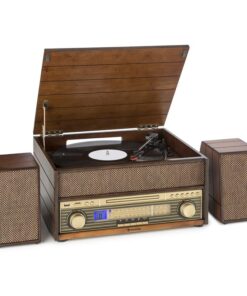 Auna Epoque 1909, retro audio rendszer, gramofon, kazetták, bluetooth, USB, CD, AUX