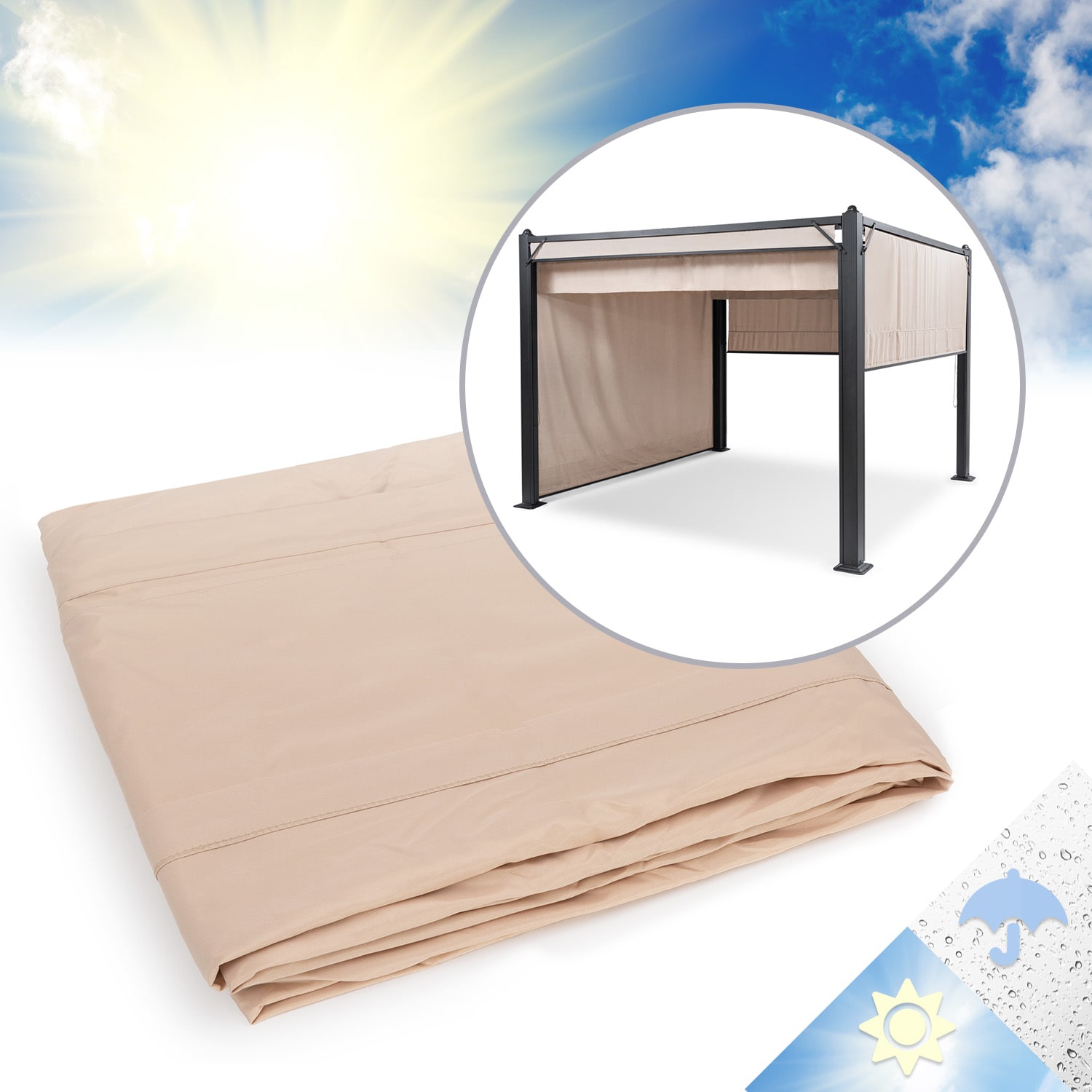 Blumfeldt Pantheon Cortina Pergola, csere oldalfal-készlet: 4 fal, 200 g/m², poliészter szövet, 3 x 6 m