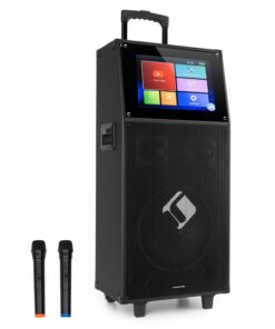 Auna KTV M, karaoke rendszer, 12,1", érintőképernyő, 2 UHF mikrofon, WiFi, BT, USB, SD, HDMI, kocsi