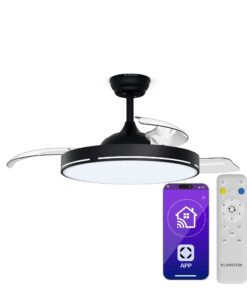 Klarstein AirFold | Intelligens mennyezeti ventilátor | Behúzható lapátok | Fényerőszabályzós LED világítás | Okos